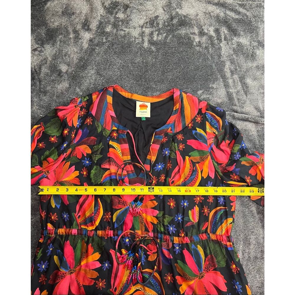 FARM Rio Floral Stripe Boho Dress Women’s Size Large Multicolor Tassel Tie - Picture 6 of 11